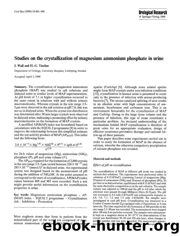 Studies on the crystallization of magnesium ammonium phosphate in urine by Unknown