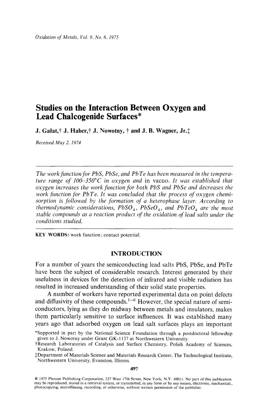 Studies on the interaction between oxygen and lead chalcogenide surfaces by Unknown
