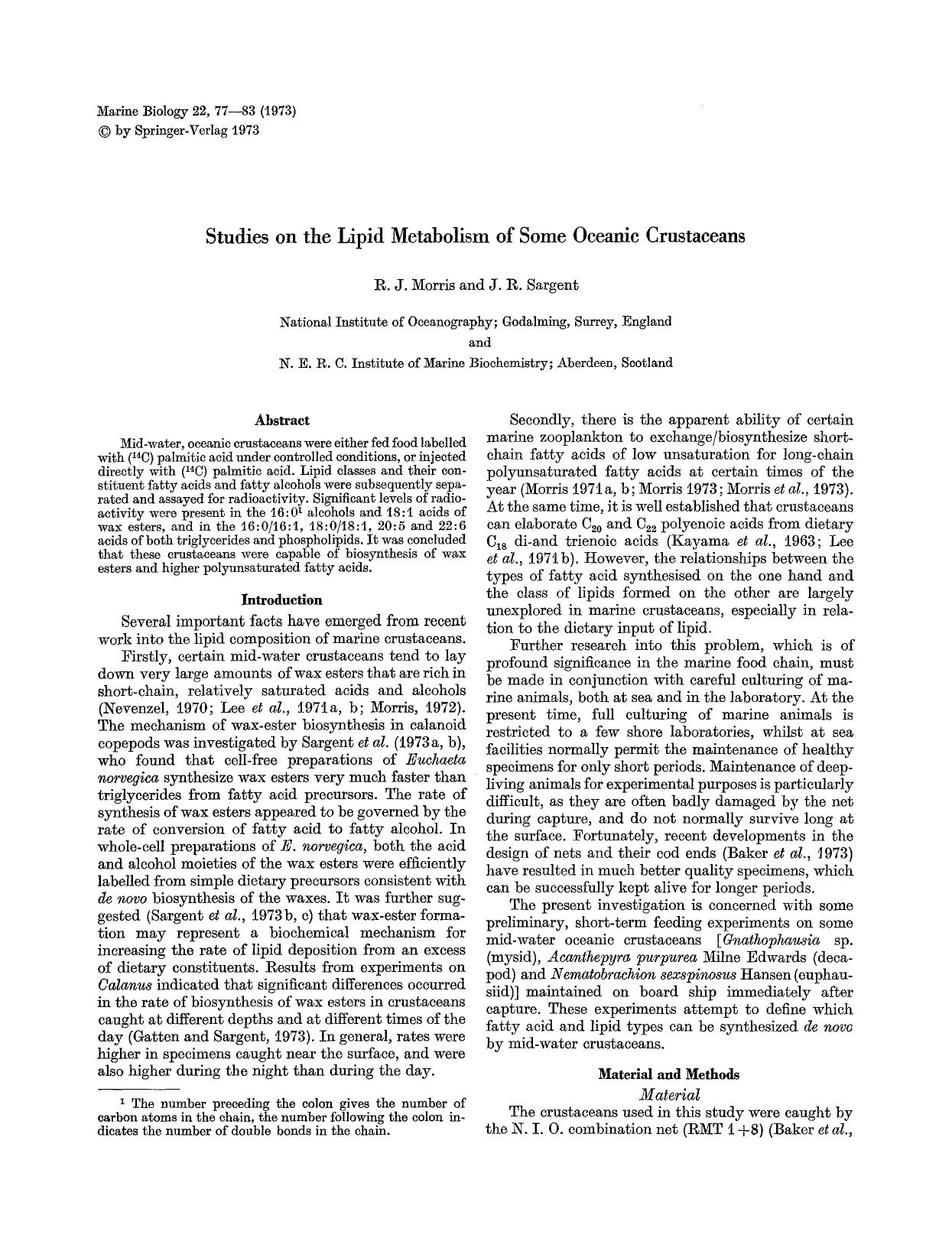 Studies on the lipid metabolism of some oceanic crustaceans by Unknown
