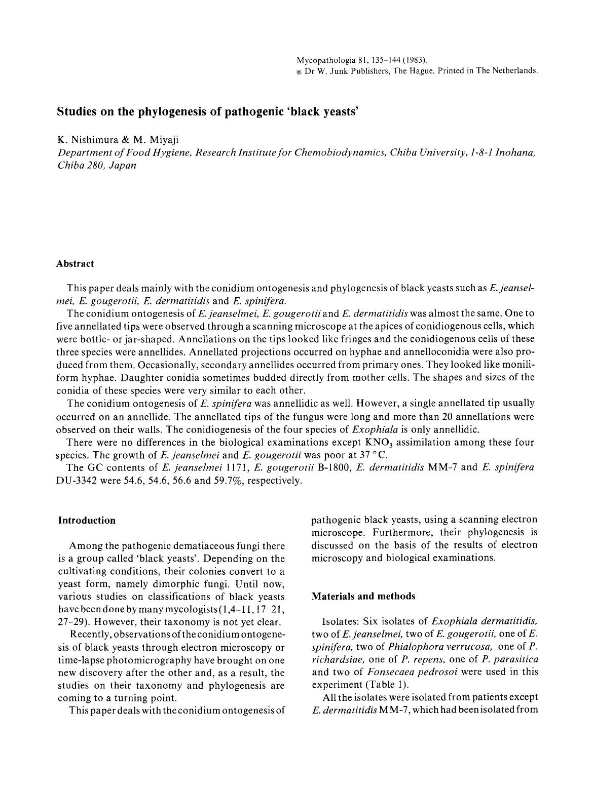 Studies on the phylogenesis of pathogenic ‘black yeasts’ by Unknown