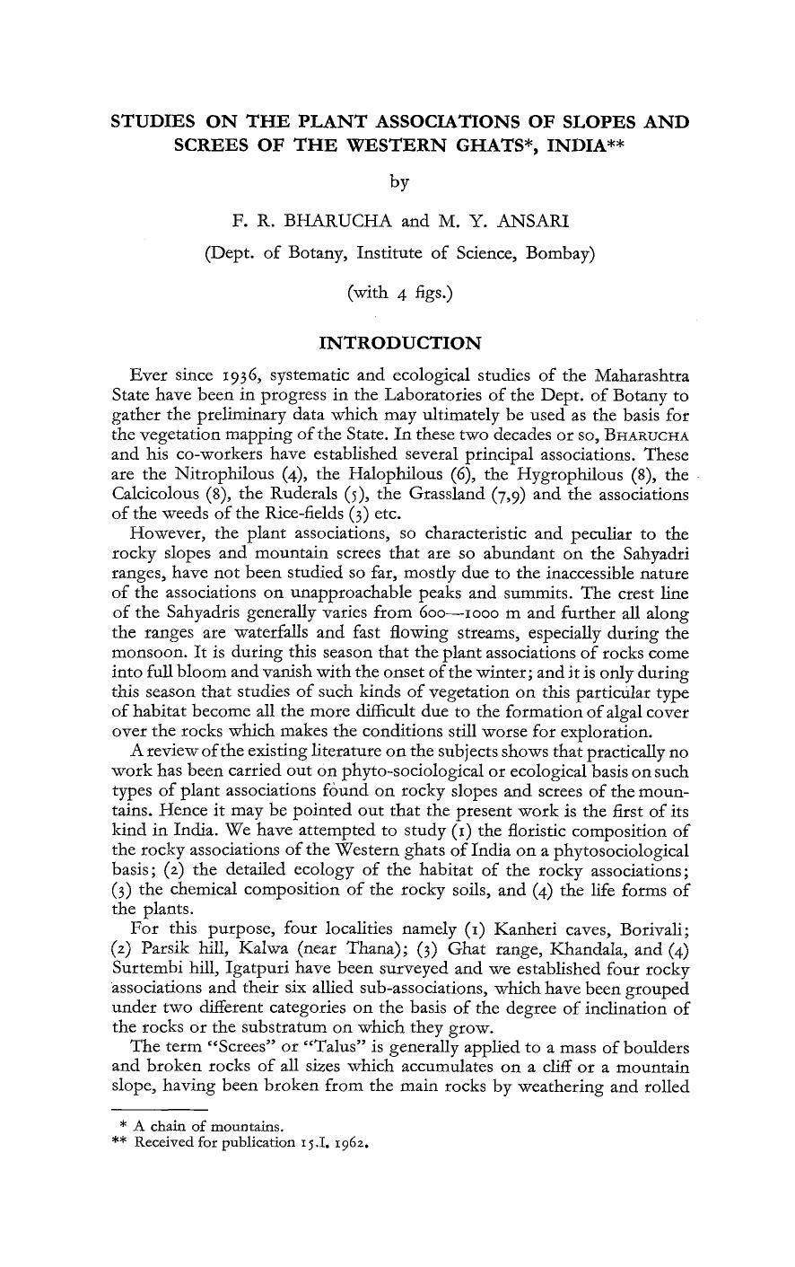 Studies on the plant associations of slopes and screes of the Western Ghats, India by Unknown