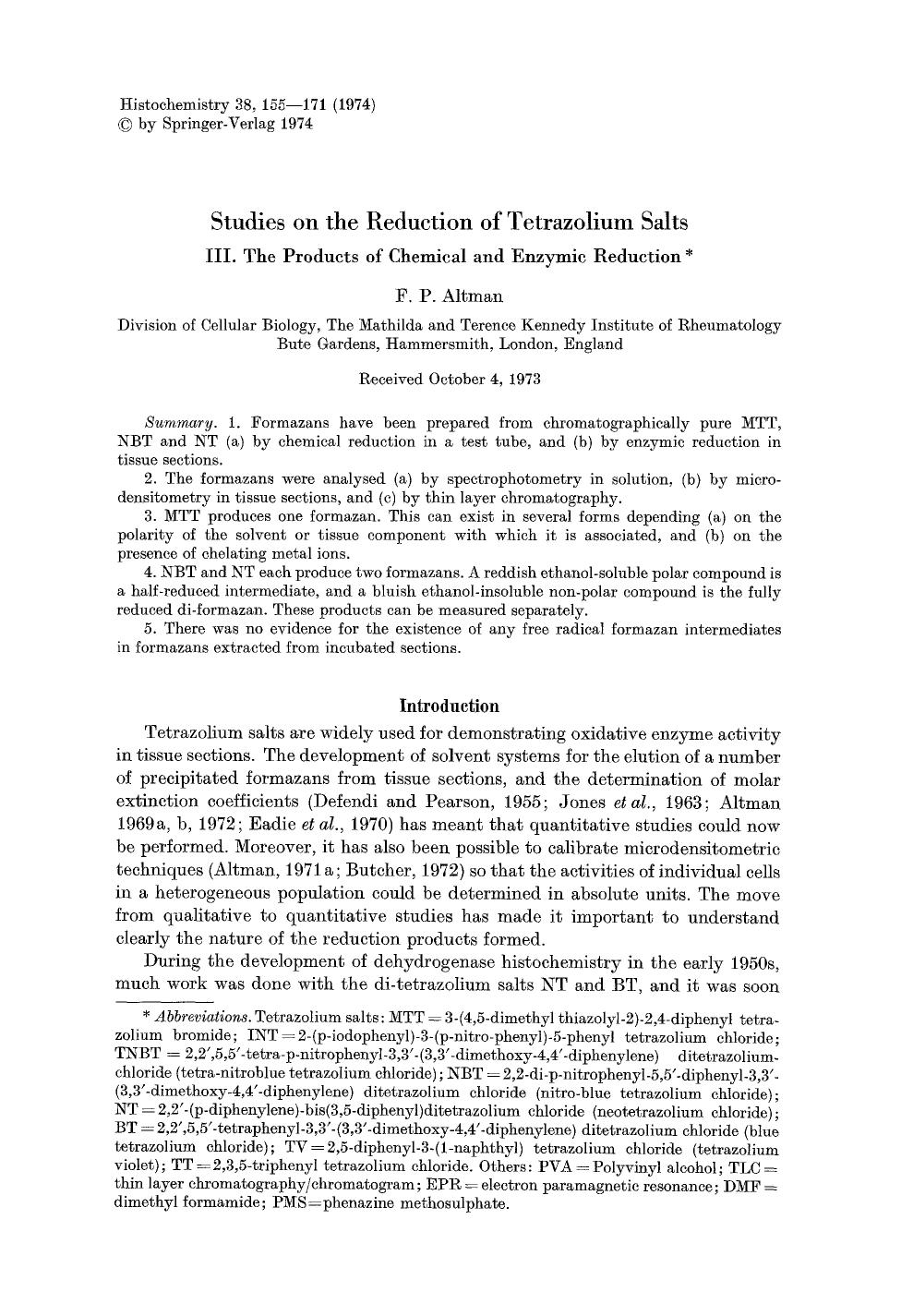 Studies on the reduction of tetrazodium salts by Unknown