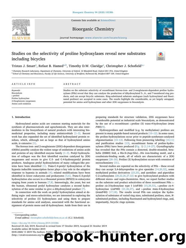 Studies on the selectivity of proline hydroxylases reveal new substrates including bicycles by Tristan J. Smart & Refaat B. Hamed & Timothy D.W. Claridge & Christopher J. Schofield