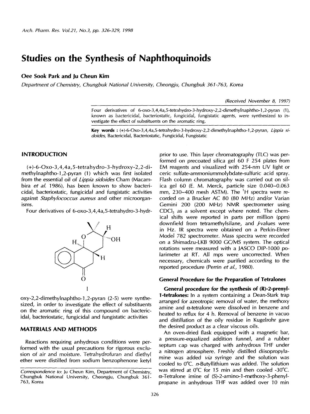 Studies on the synthesis of naphthoquinoids by Unknown