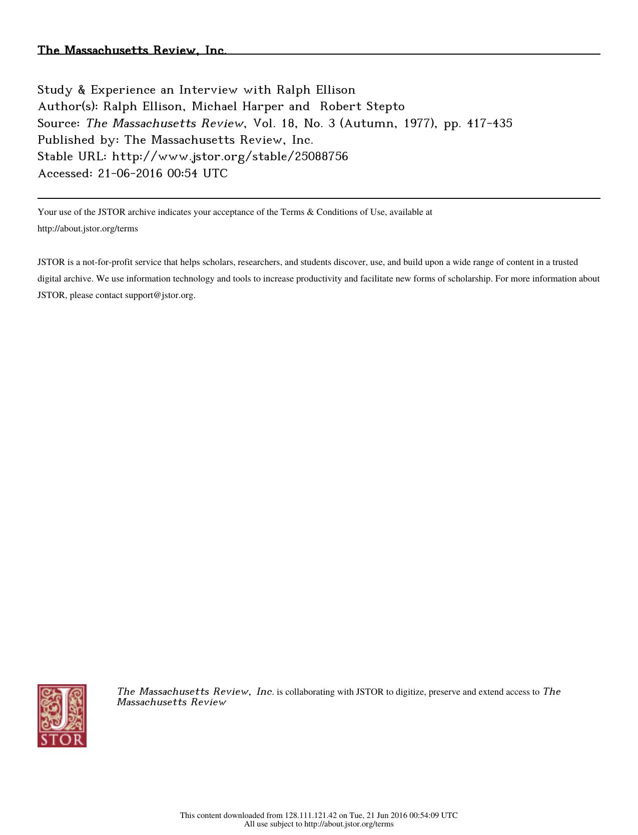 Study & Experience an Interview with Ralph Ellison by Study & Experience (1977)