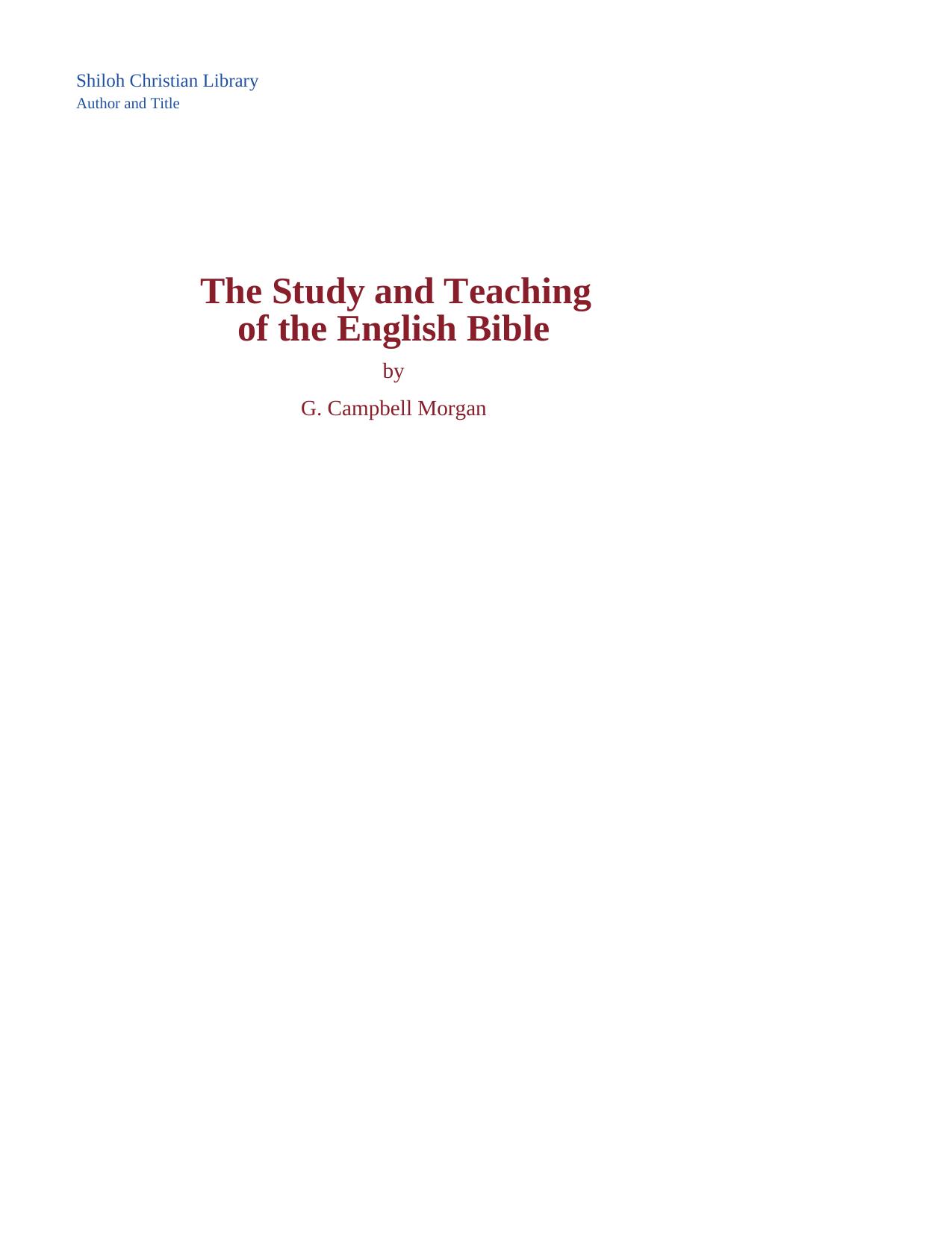 Study and Teaching of English Bible by Unknown