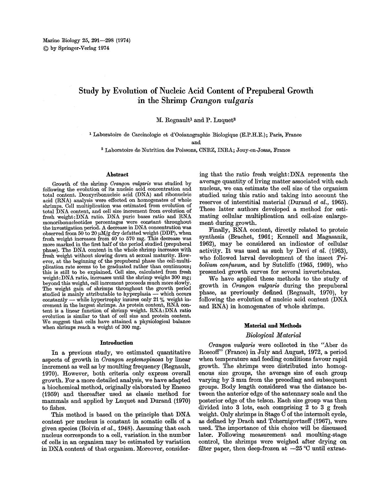 Study by evolution of nucleic acid content of prepuberal growth in the shrimp <Emphasis Type="Italic">Crangon vulgaris<Emphasis> by Unknown