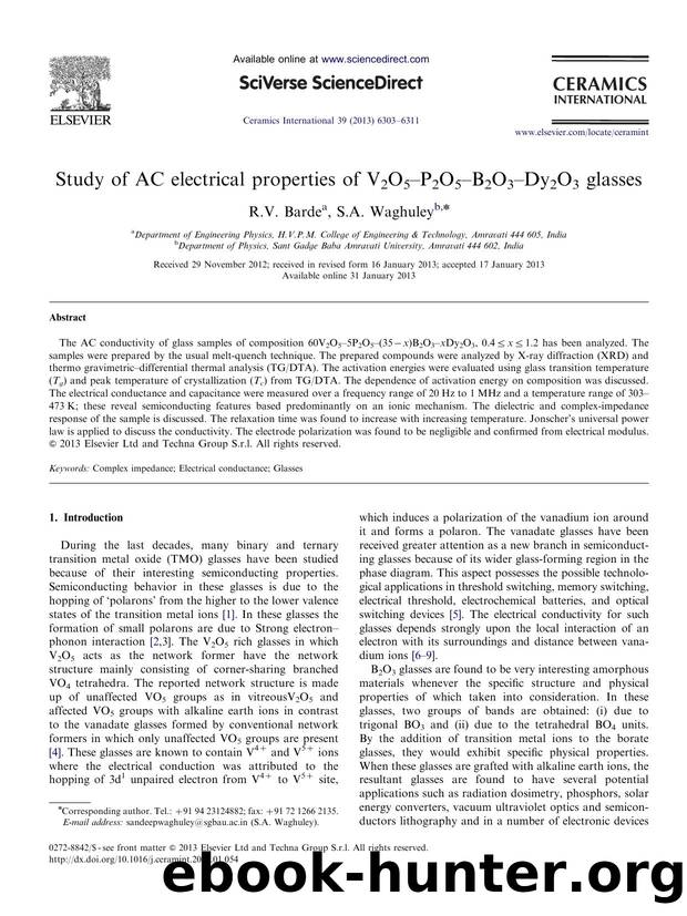 Study of AC electrical properties of V2O5amp#x02013;P2O5amp#x02013;B2O3amp#x02013;Dy2O3 glasses by R.V. Barde & S.A. Waghuley