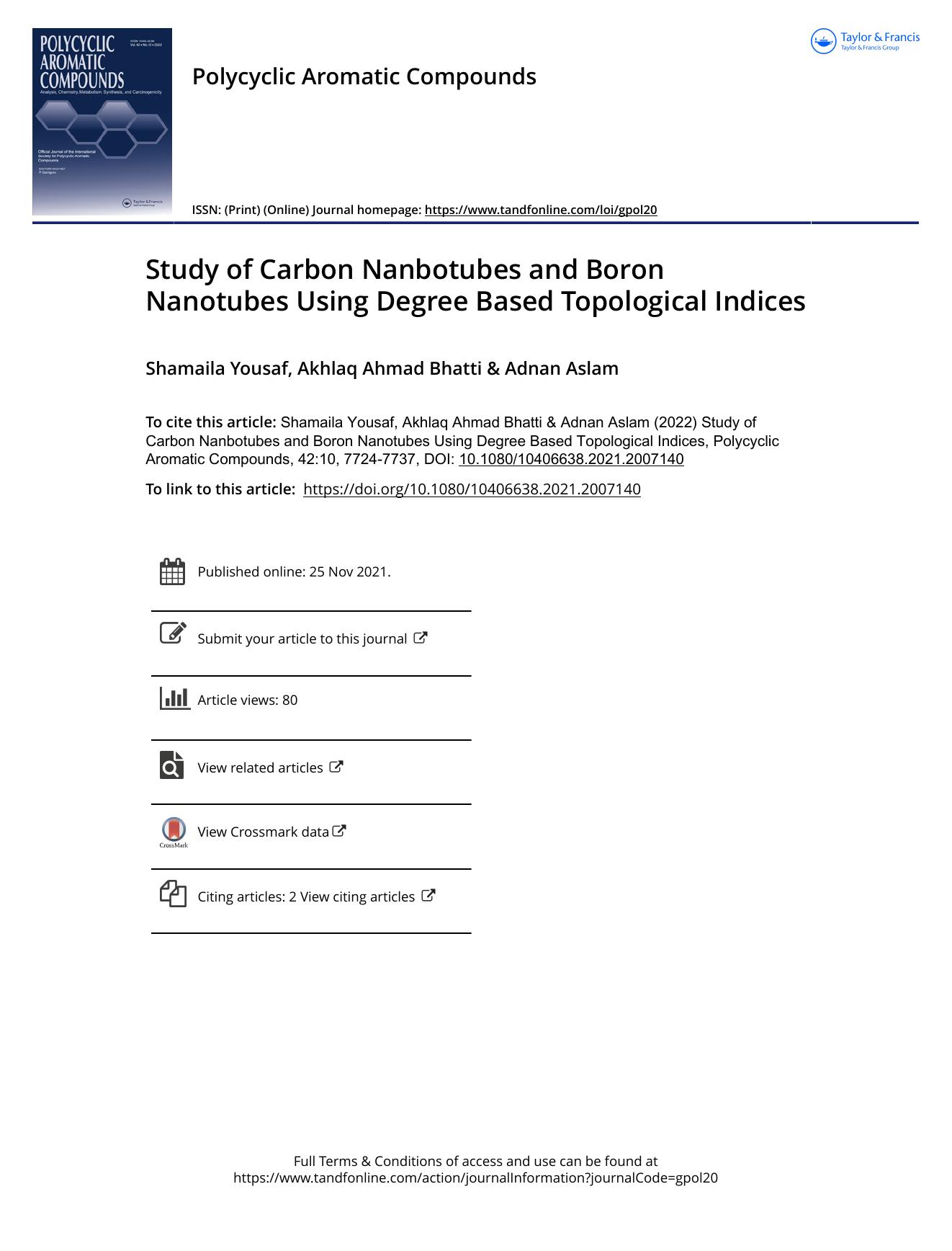 Study of Carbon Nanbotubes and Boron Nanotubes Using Degree Based Topological Indices by Yousaf Shamaila & Bhatti Akhlaq Ahmad & Aslam Adnan
