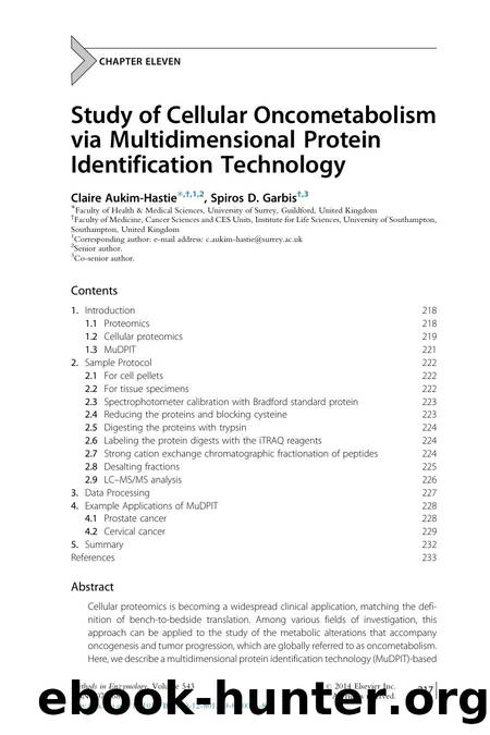 Study of Cellular Oncometabolism via Multidimensional Protein Identification Technology by Claire Aukim-Hastie & Spiros D. Garbis