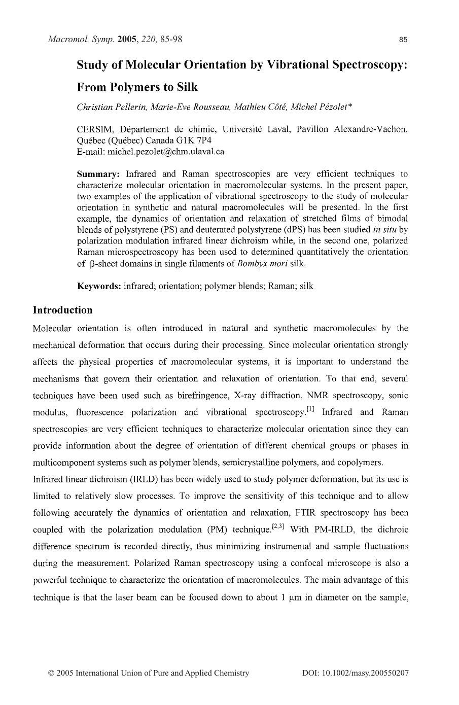 Study of Molecular Orientation by Vibrational Spectroscopy: From Polymers to Silk by Unknown