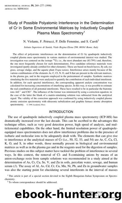 Study of Possible Polyatomic Interference in the Determination of Cr in Some Environmental Matrices by Inductively Coupled Plasma Mass Spectrometry by Violante N. et al
