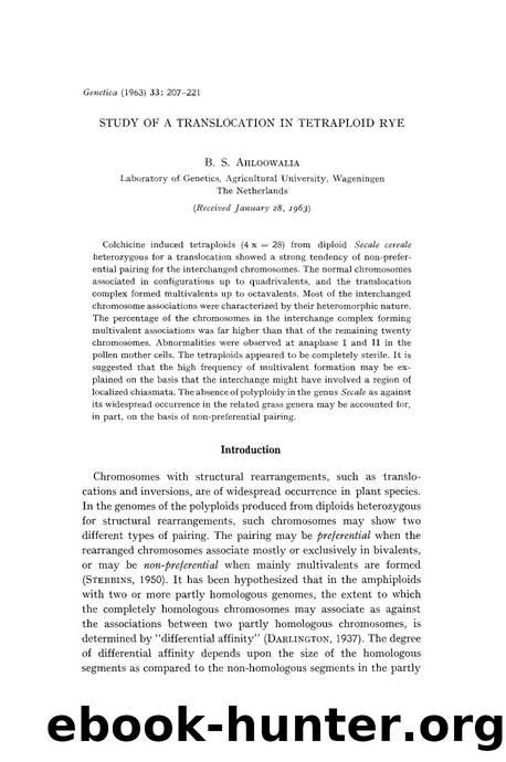 Study of a translocation in tetraploid rye by Unknown