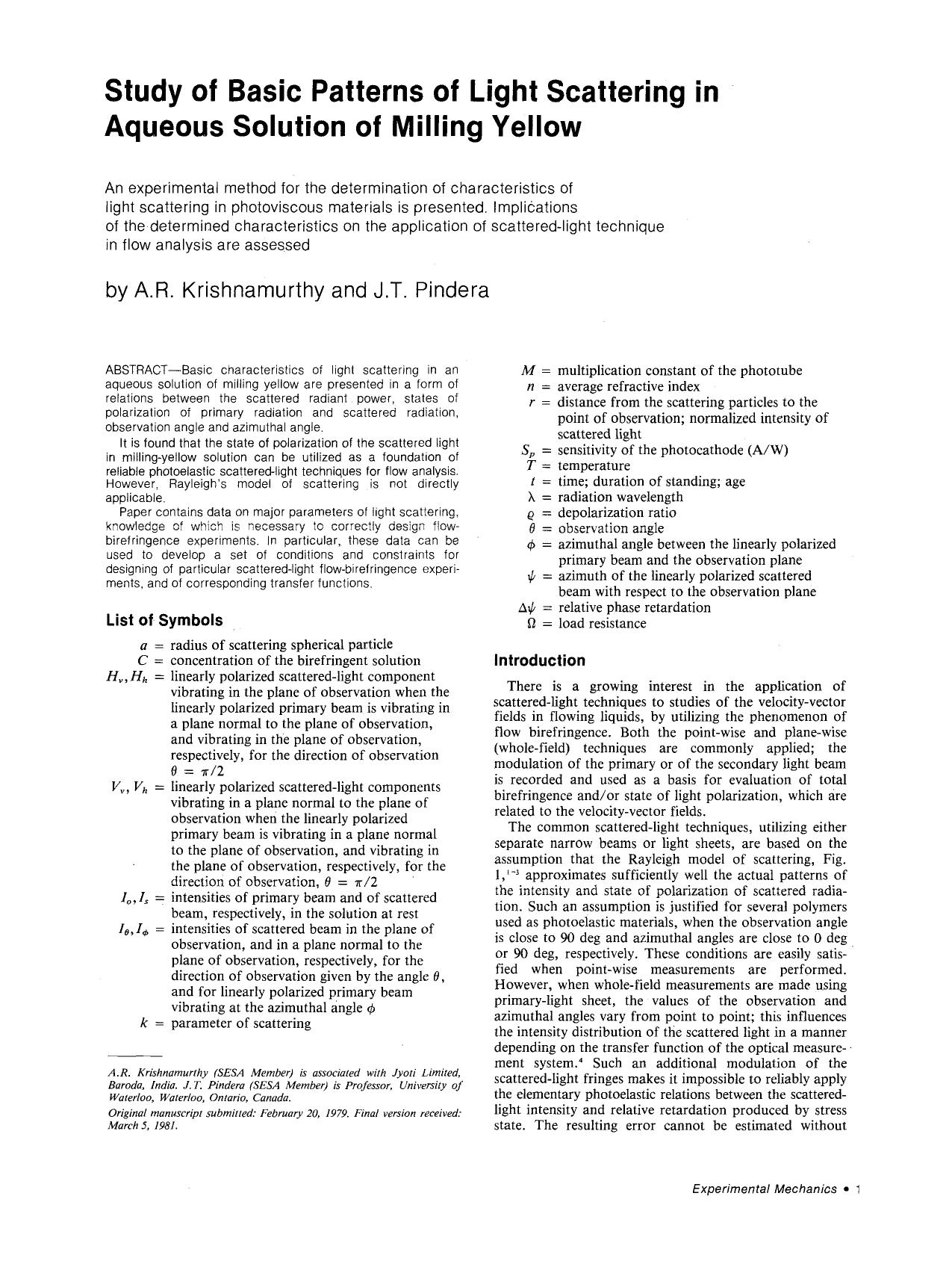 Study of basic patterns of light scattering in aqueous solution of milling yellow by Unknown