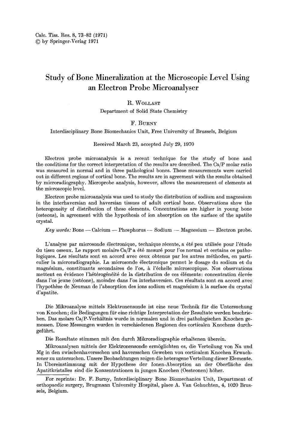 Study of bone mineralization at the microscopic level using an electron probe microanalyser by Unknown