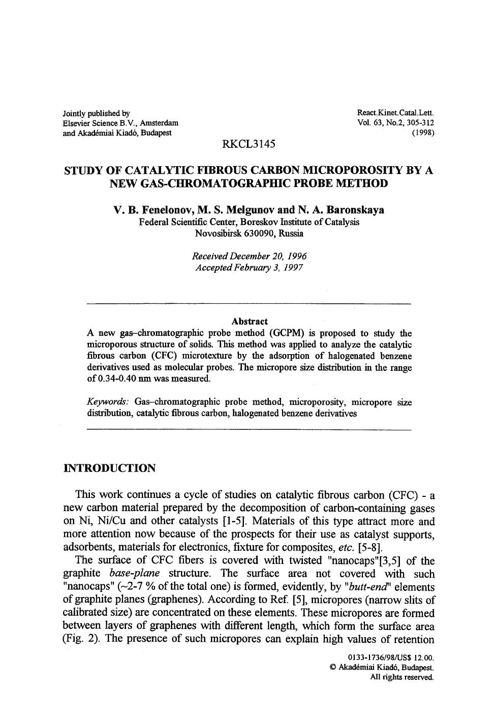 Study of catalytic fibrous carbon microporosity by a new gas-chromatographic probe method by Unknown