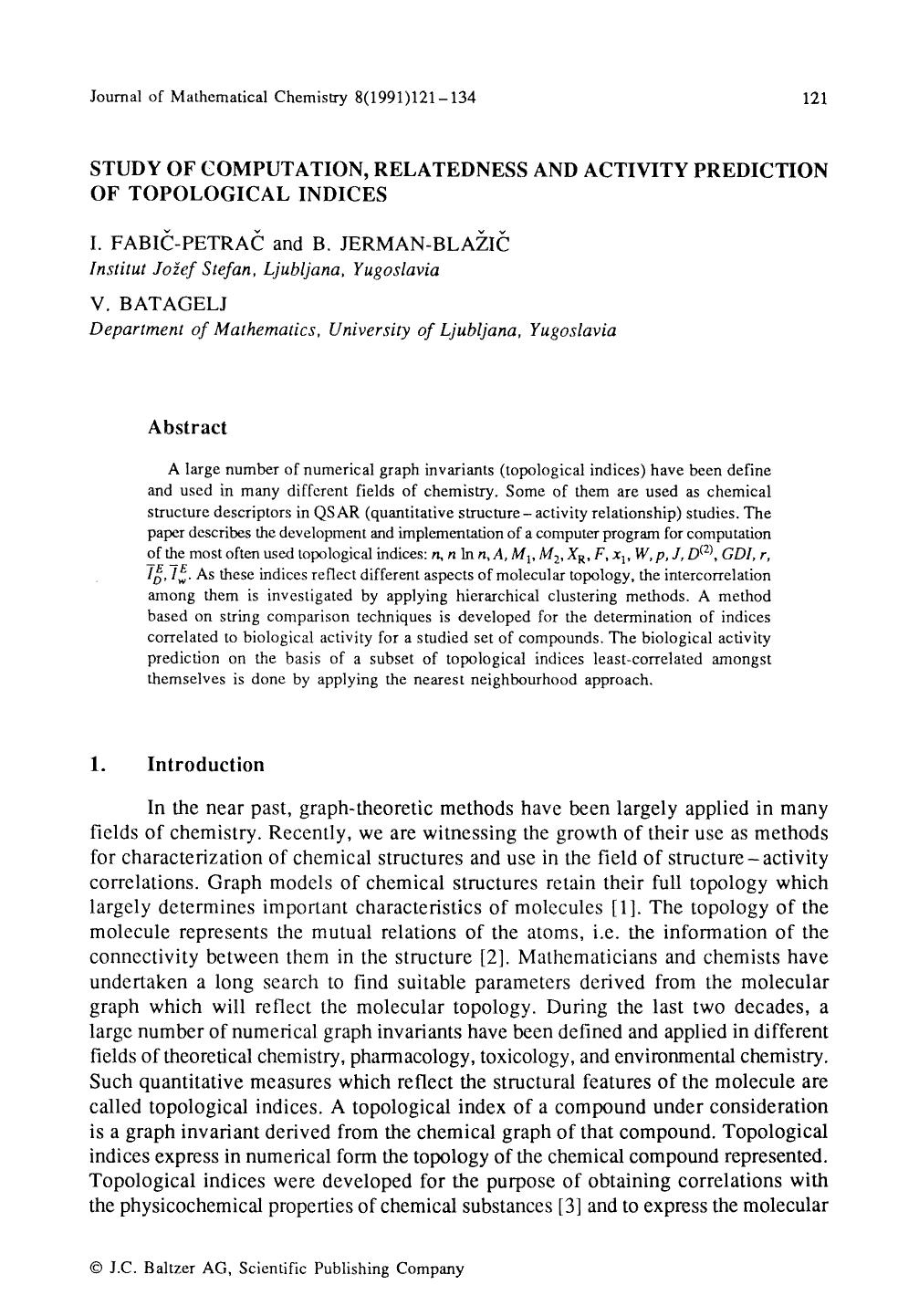 Study of computation, relatedness and activity prediction of topological indices by Unknown
