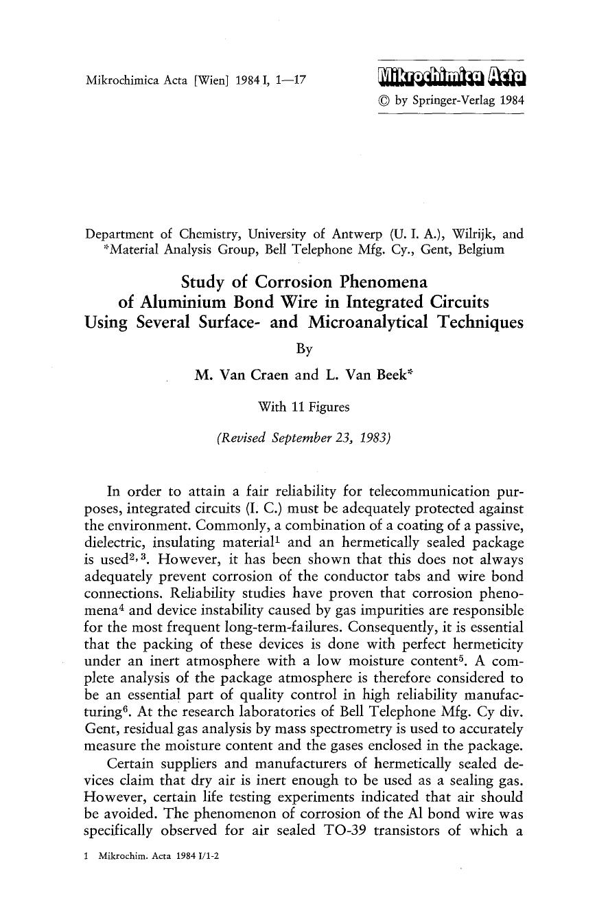 Study of corrosion phenomena of aluminium bond wire in integrated circuits using several surface- and microanalytical techniques by Unknown