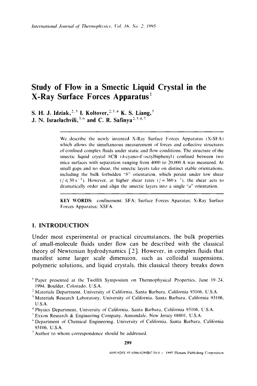 Study of flow in a smectic liquid crystal in the X-ray Surface Forces Apparatus by Unknown