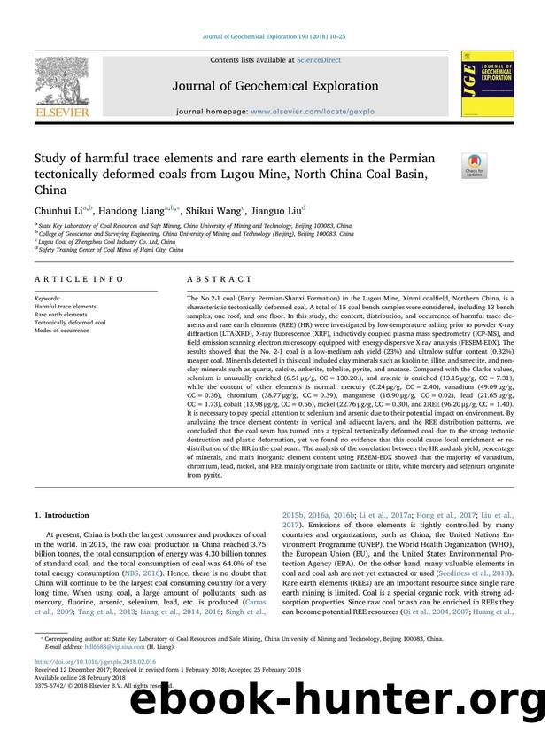 Study of harmful trace elements and rare earth elements in the Permian tectonically deformed coals from Lugou Mine, North China Coal Basin, China by Chunhui Li & Handong Liang & Shikui Wang & Jianguo Liu