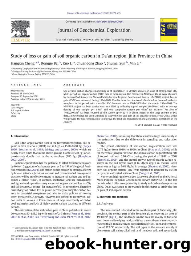 Study of loss or gain of soil organic carbon in Da'an region, Jilin Province in China by Hangxin Cheng & Rongjie Bai & Kuo Li & Chuandong Zhao & Shumai Sun & Min Li