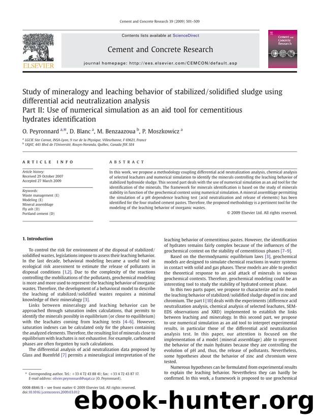 Study of mineralogy and leaching behavior of stabilizedsolidified sludge using differential acid neutralization analysis by O. Peyronnard; D. Blanc; M. Benzaazoua; P. Moszkowicz