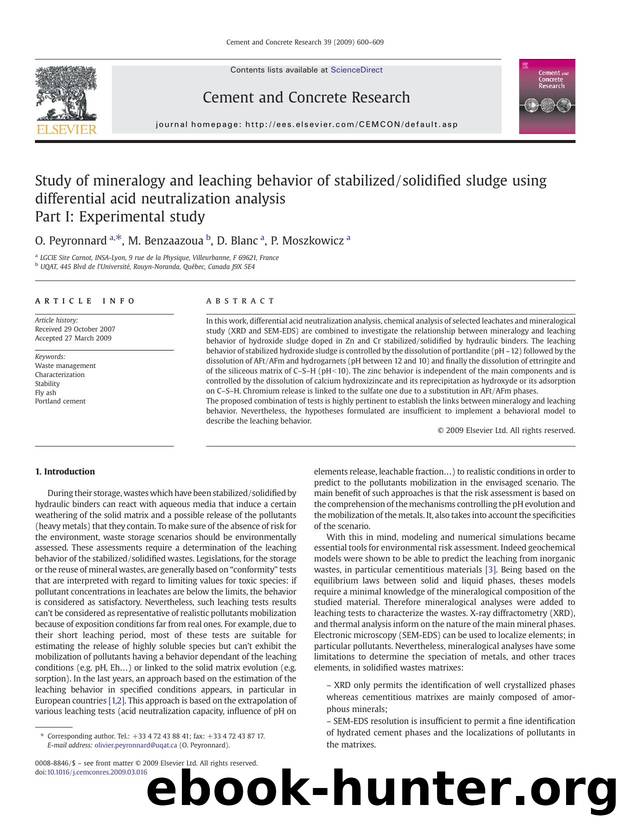 Study of mineralogy and leaching behavior of stabilizedsolidified sludge using differential acid neutralization analysis by O. Peyronnard; M. Benzaazoua; D. Blanc; P. Moszkowicz