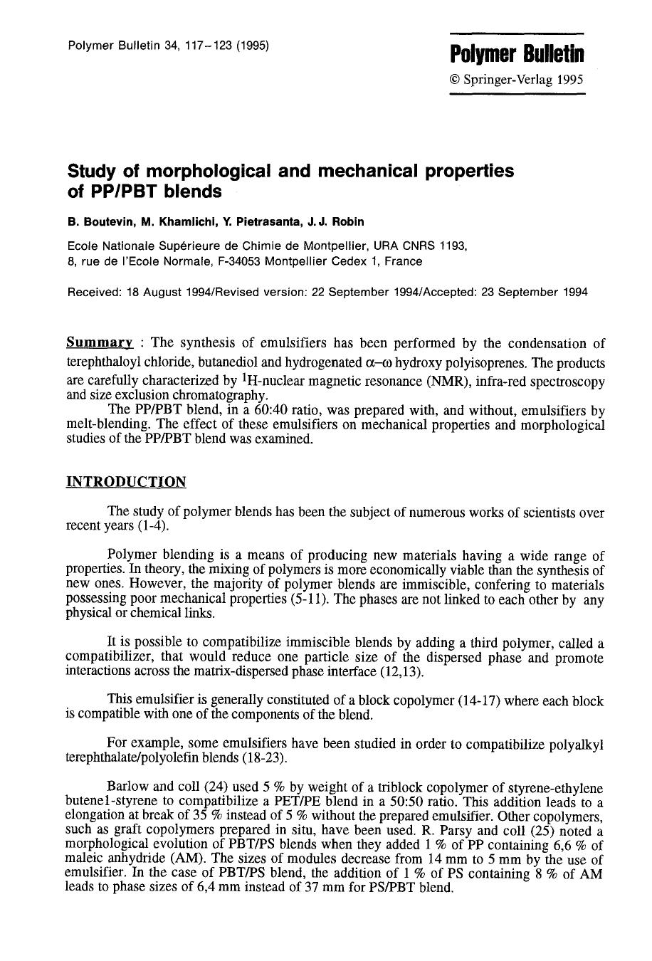 Study of morphological and mechanical properties of PPPBT blends by Unknown
