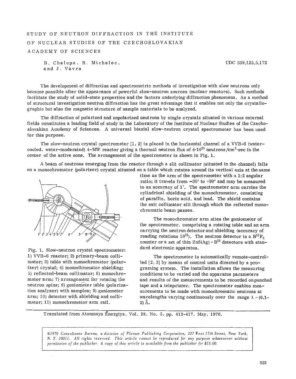 Study of neutron diffraction in the institute of nuclear studies of the Czechoslovakian Academy of Sciences by Unknown