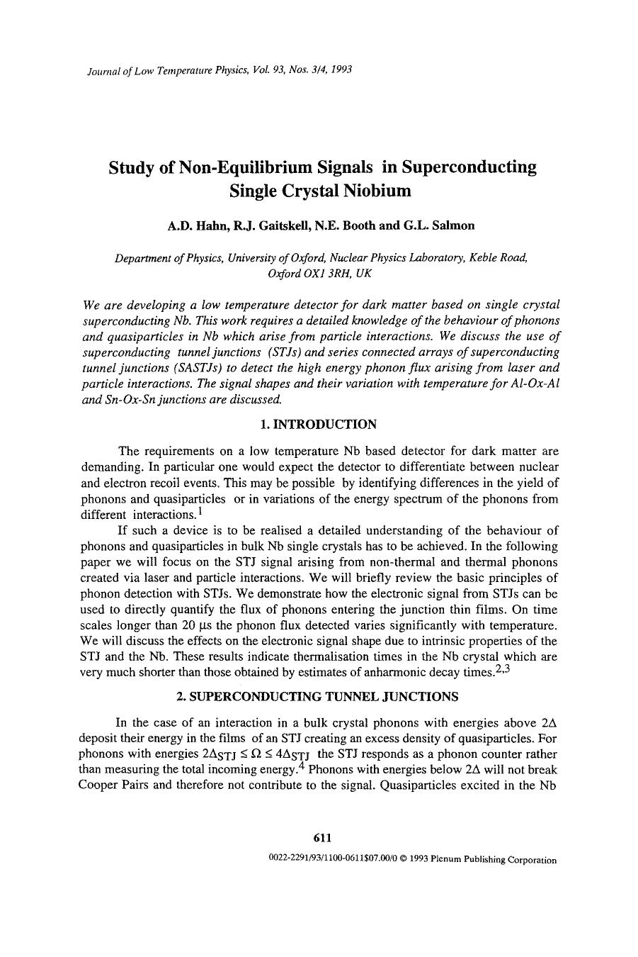 Study of non-equilibrium signals in superconducting single crystal niobium by Unknown