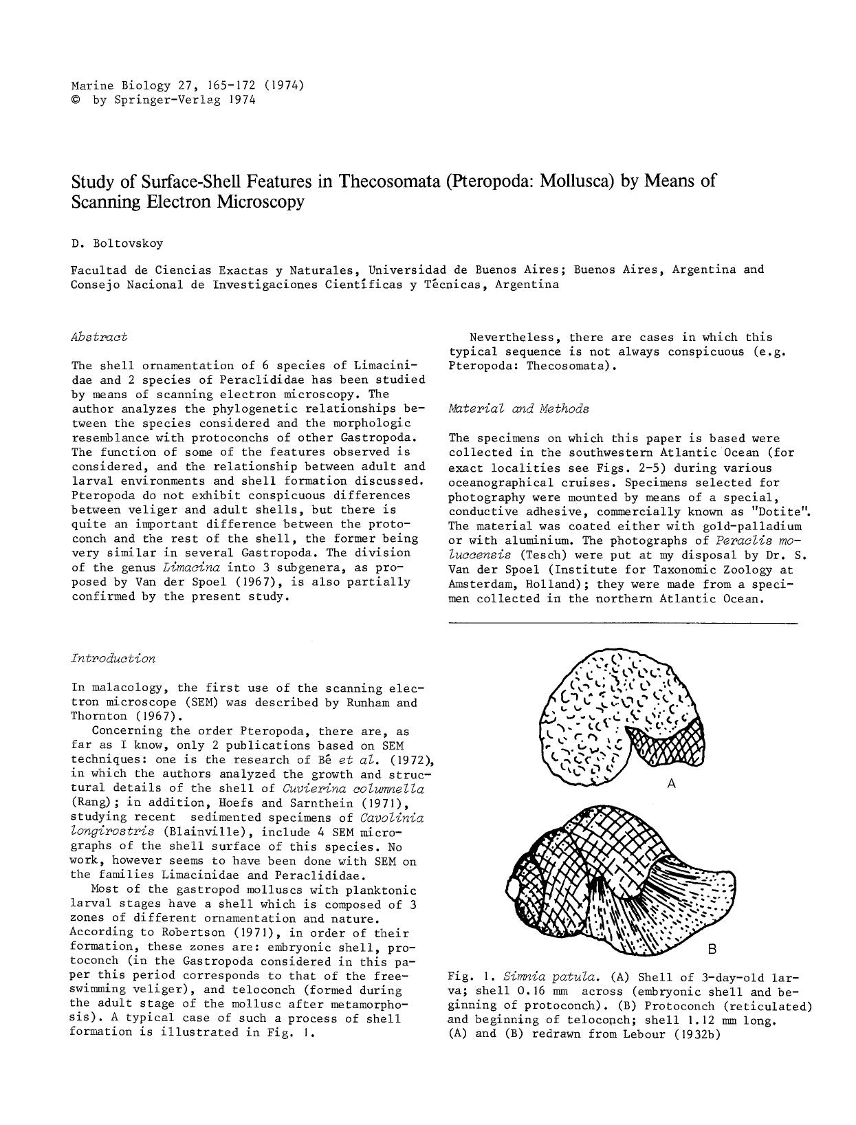 Study of surface-shell features in thecosomata (Pteropoda: Mollusca) by means of scanning electron microscopy by Unknown