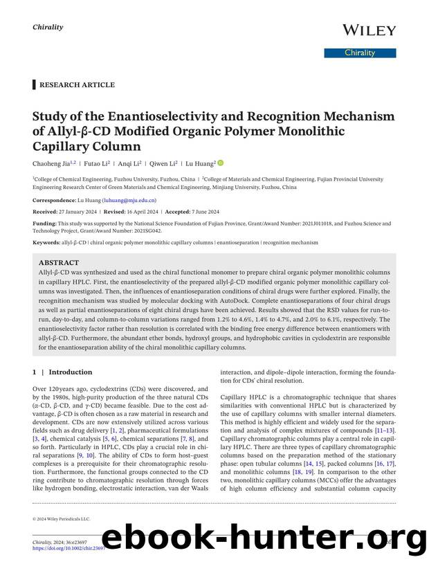 Study of the Enantioselectivity and Recognition Mechanism of AllylâÎ²âCD Modified Organic Polymer Monolithic Capillary Column by Unknown