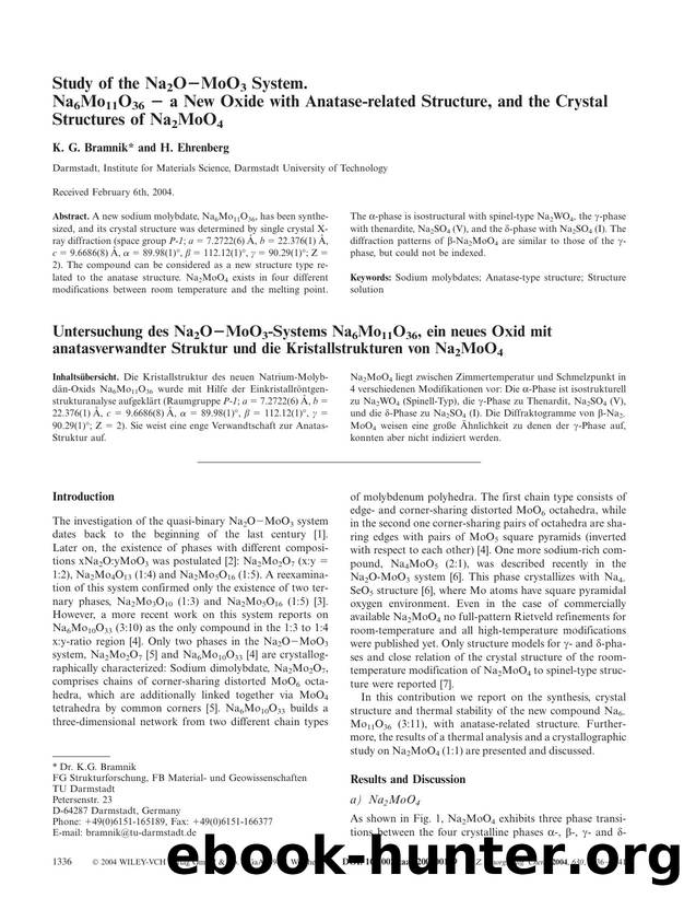 Study of the Na2O-MoO3 System. Na6Mo11O36 - a New Oxide with Anatase-related Structure, and the Crystal Structures of Na2MoO4 by Unknown