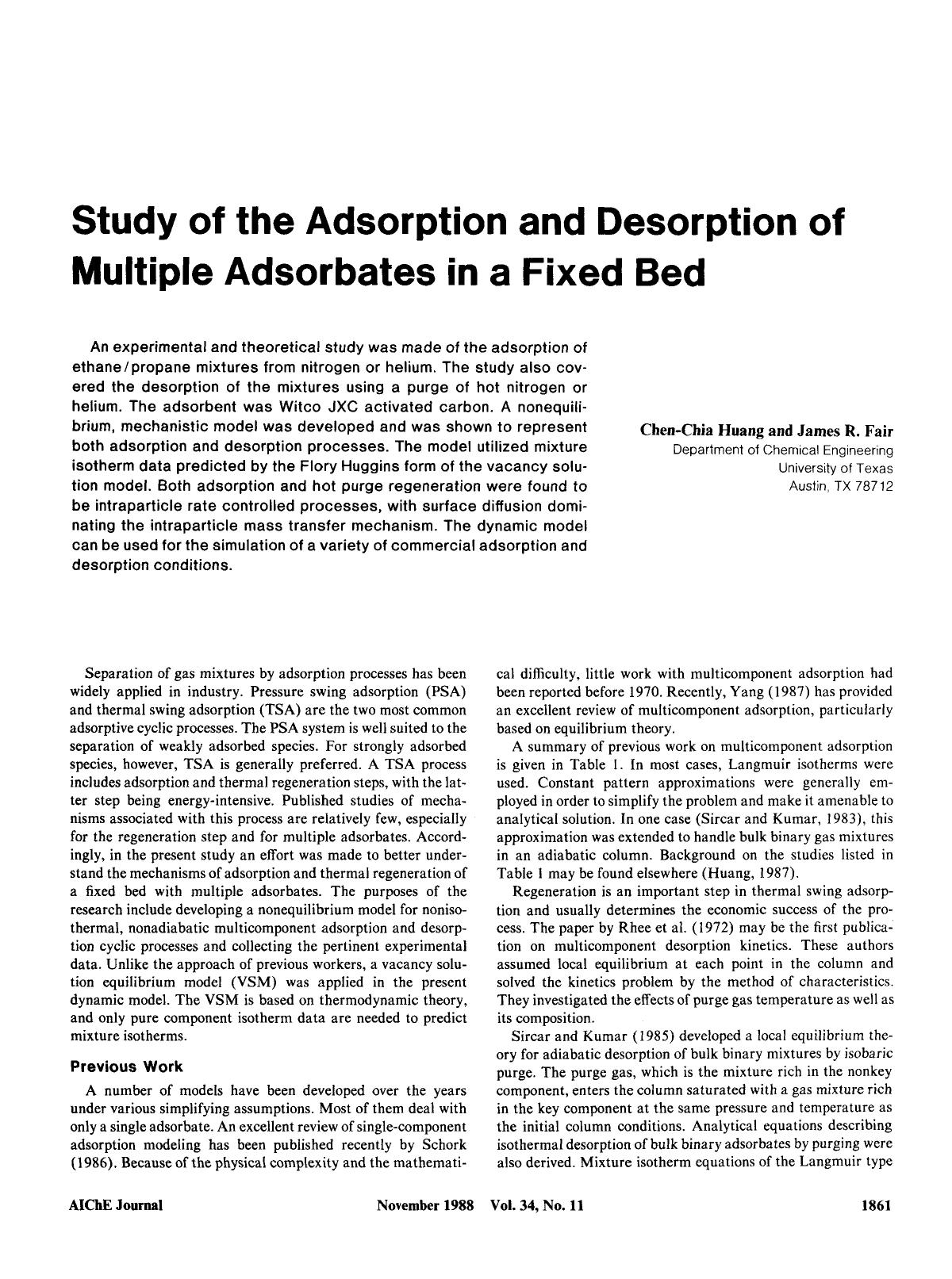 Study of the adsorption and desorption of multiple adsorbates in a fixed bed by Unknown