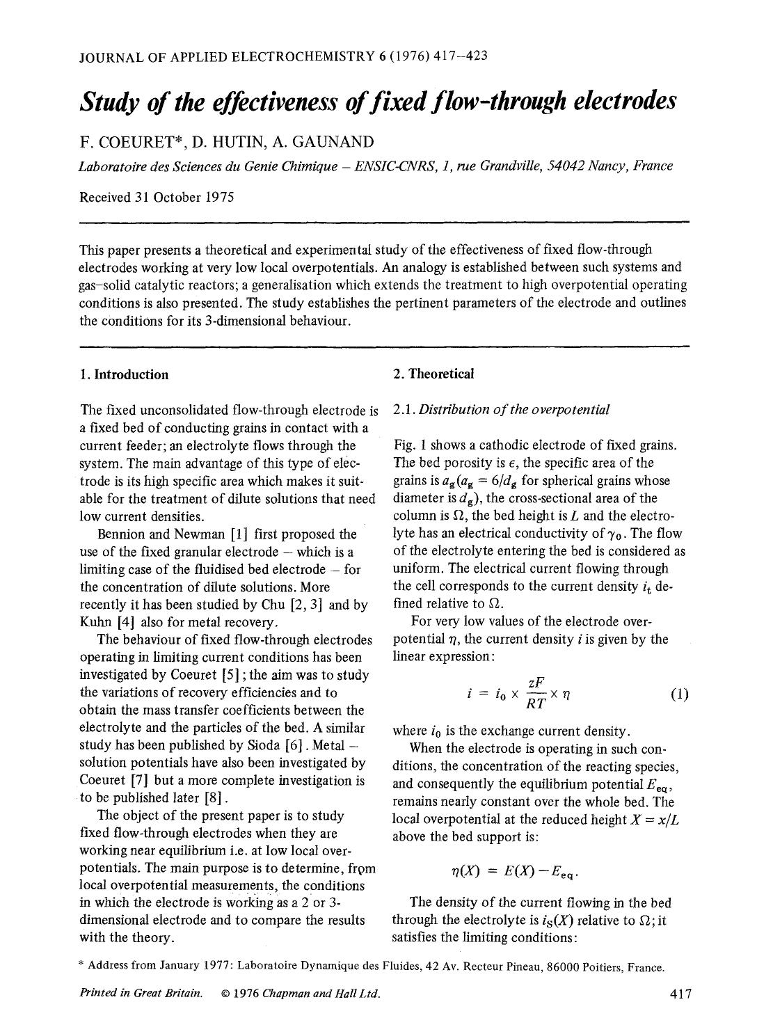 Study of the effectiveness of fixed flow-through electrodes by Unknown