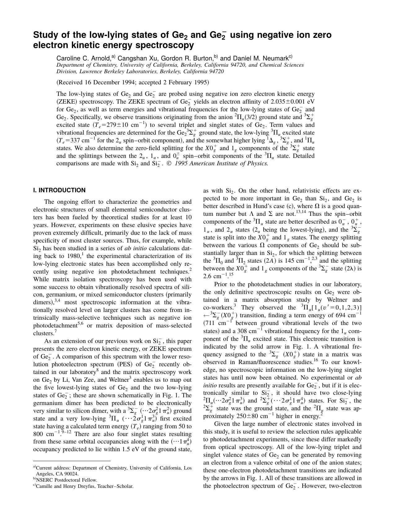 Study of the low-lying states of Ge2 and Ge2 using by Caroline C. Arnold & Cangshan Xu & Gordon R. Burton &