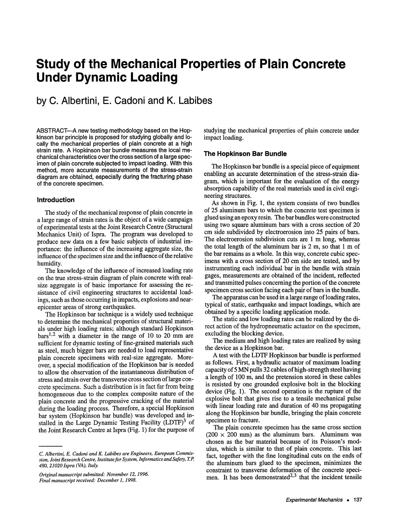 Study of the mechanical properties of plain concrete under dynamic loading by Unknown