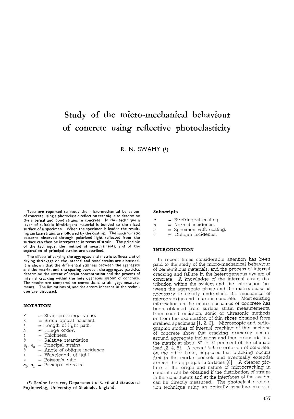 Study of the micro-mechanical behaviour of concrete using reflective photoelasticity by Unknown
