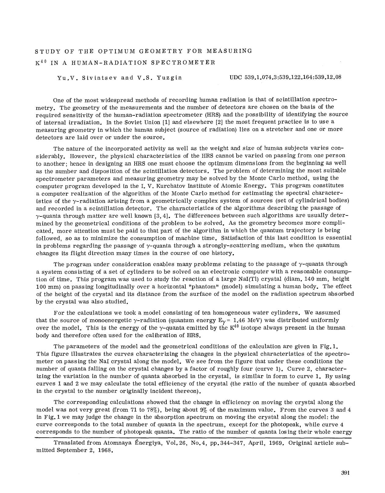 Study of the optimum geometry for measuring K <Superscript>40 <Superscript> in a human-radiation spectrometer by Unknown