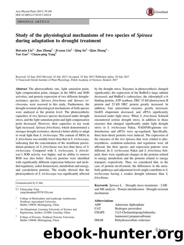 Study of the physiological mechanisms of two species of Spiraea during adaptation to drought treatment by Hui-min Liu & Jiao Zhang & Ji-xuan Liu & Qing Su & Qian Zhang & Yue Gao & Chuan-ping Yang