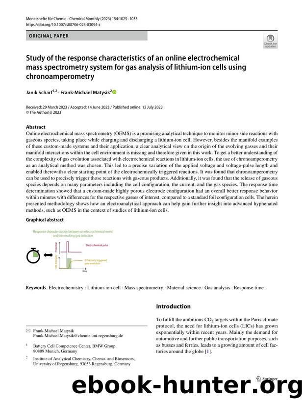 Study of the response characteristics of an online electrochemical mass spectrometry system for gas analysis of lithium-ion cells using chronoamperometry by Janik Scharf & Frank-Michael Matysik