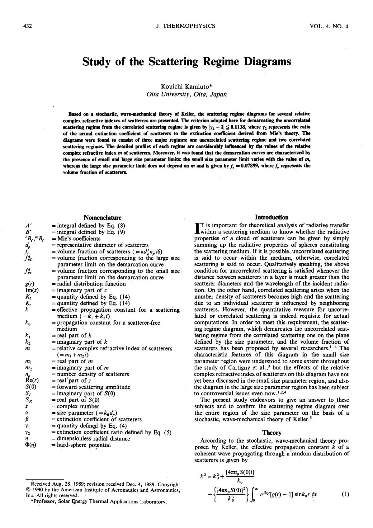 Study of the scattering regime diagrams by Unknown