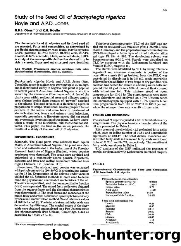 Study of the seed oil of brachystegia nigerica hoyle and A.P.D. jones by Unknown