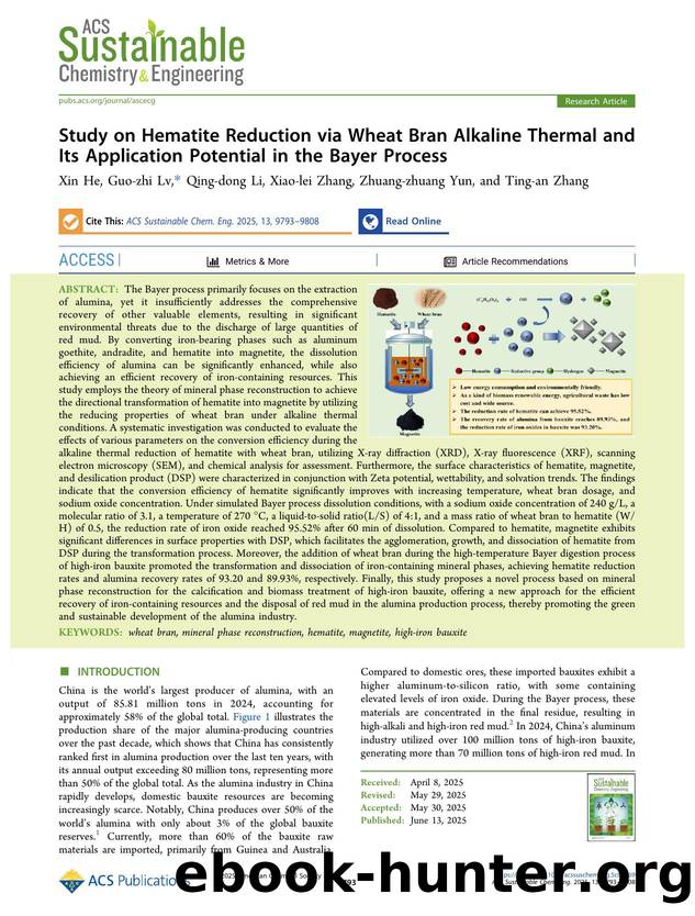 Study on Hematite Reduction via Wheat Bran Alkaline Thermal and Its Application Potential in the Bayer Process by Xin He Guo-zhi Lv Qing-dong Li Xiao-lei Zhang Zhuang-zhuang Yun and Ting-an Zhang
