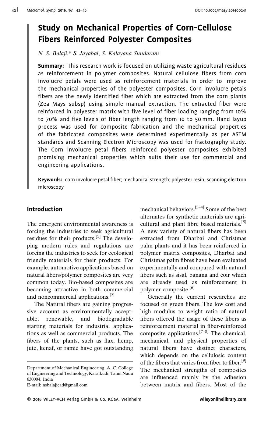 Study on Mechanical Properties of Corn-Cellulose Fibers Reinforced Polyester Composites by Unknown