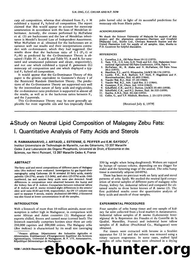 Study on neutral lipid composition of malagasy zebu fats: I. Quantitative analysis of fatty acids and sterols by Unknown