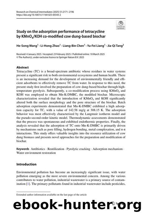 Study on the adsorption performance of tetracycline by KMnO4KOH co-modified cow dung-based biochar by He-Song Wang & Li-Hong Zhao & Liang-Bin Chen & Yu-Fei Liang & Jia-Qi Tang