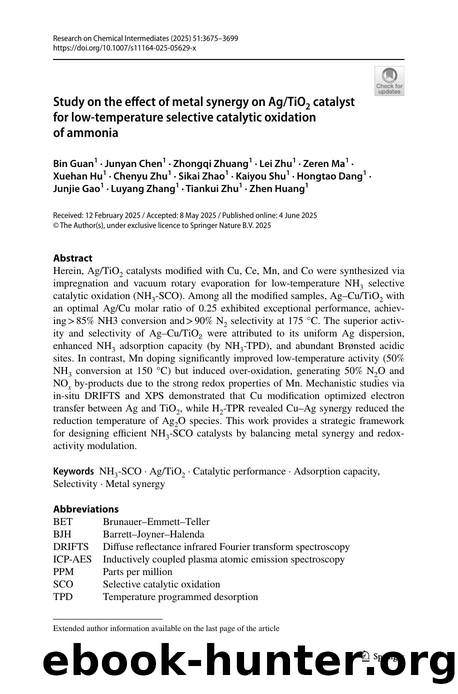 Study on the effect of metal synergy on AgTiO2 catalyst for low-temperature selective catalytic oxidation of ammonia by unknow