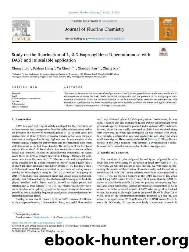 Study on the fluorination of 1, 2- O -isopropylidene D -pentofuranose with DAST and its scalable application by Chunyu Liu