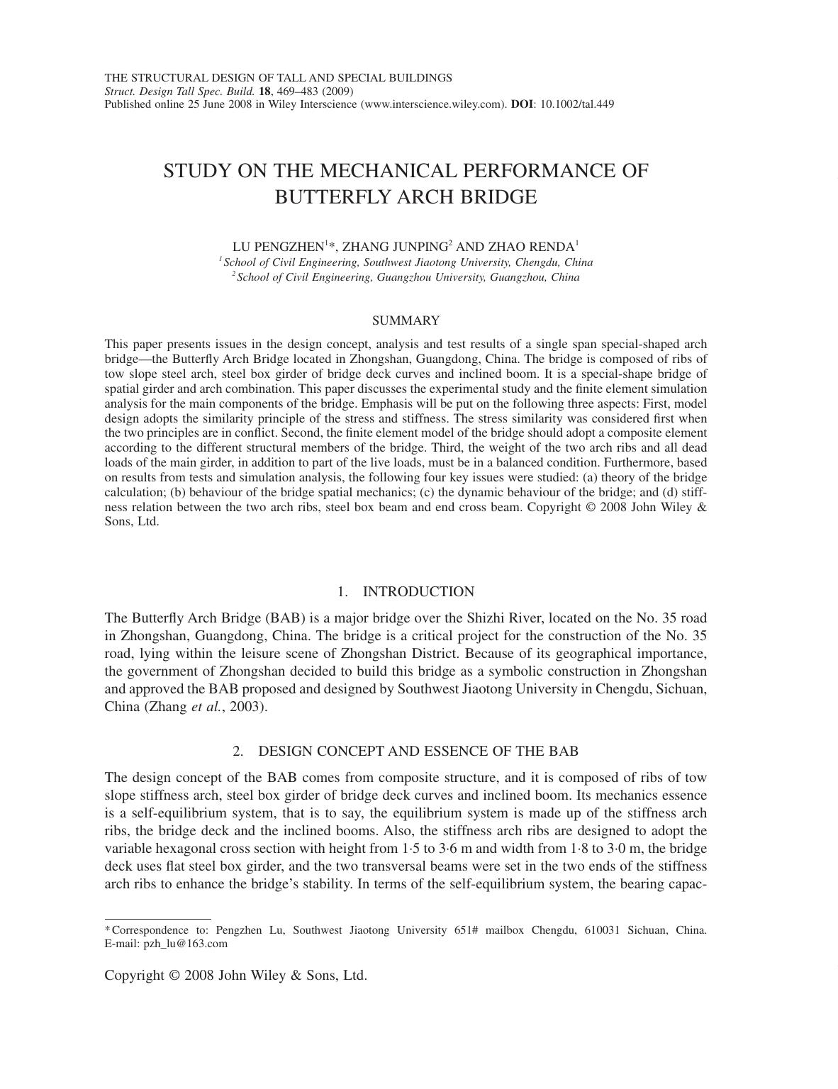 Study on the mechanical performance of Butterfly Arch Bridge by PC